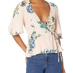 ASTR the label Women's Payton Short Sleeve Floral Wrap Top Size L NWOT